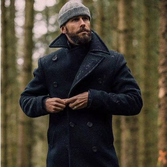 Félix | Men's Wool-Blend Double-Breasted Coat – Fitted Lapel Collar Mid-Length