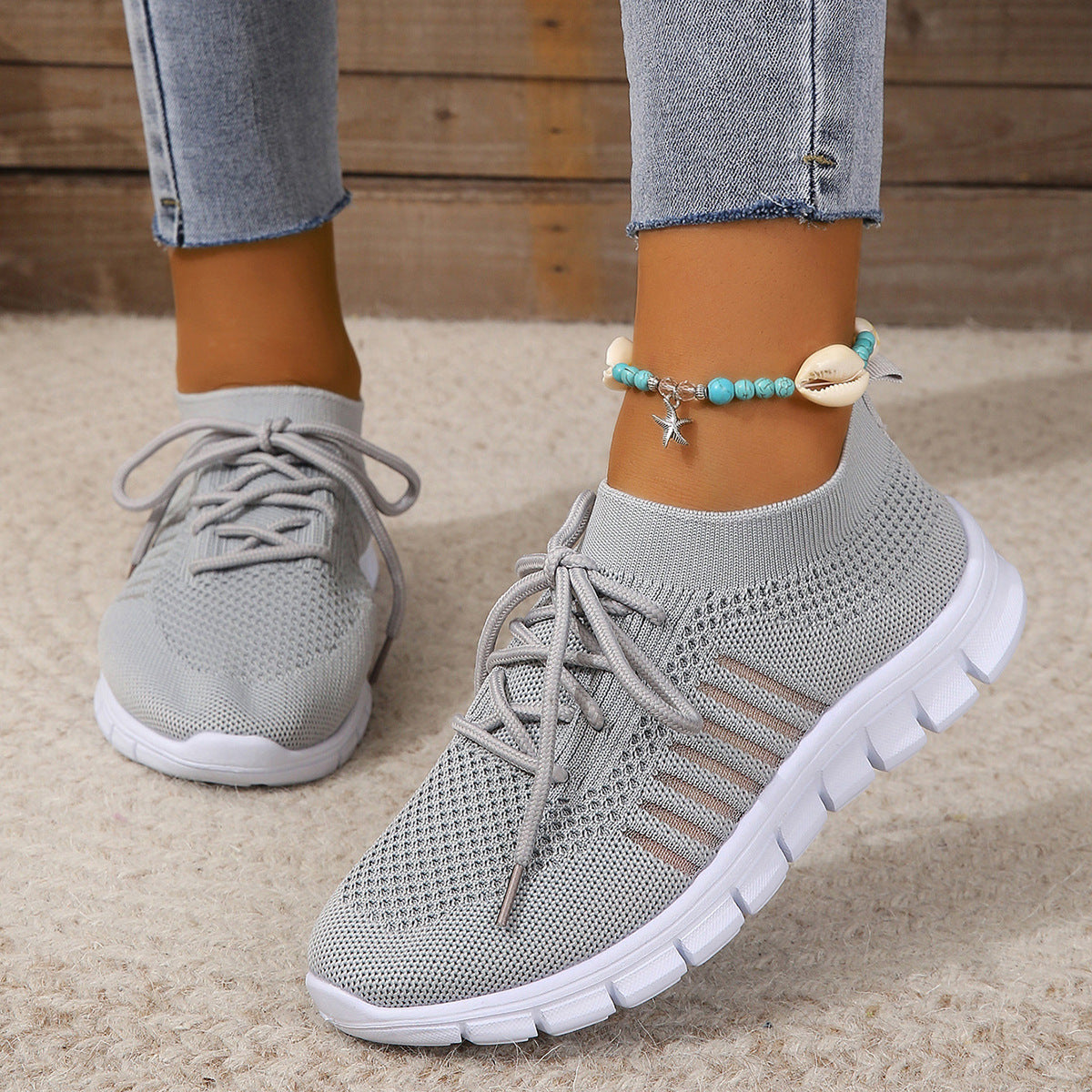 Elberine | Women’s Lightweight Flyknit Trainers – Sock-Like Fit – Breathable Mesh Athletic Sneakers for Everyday Comfort