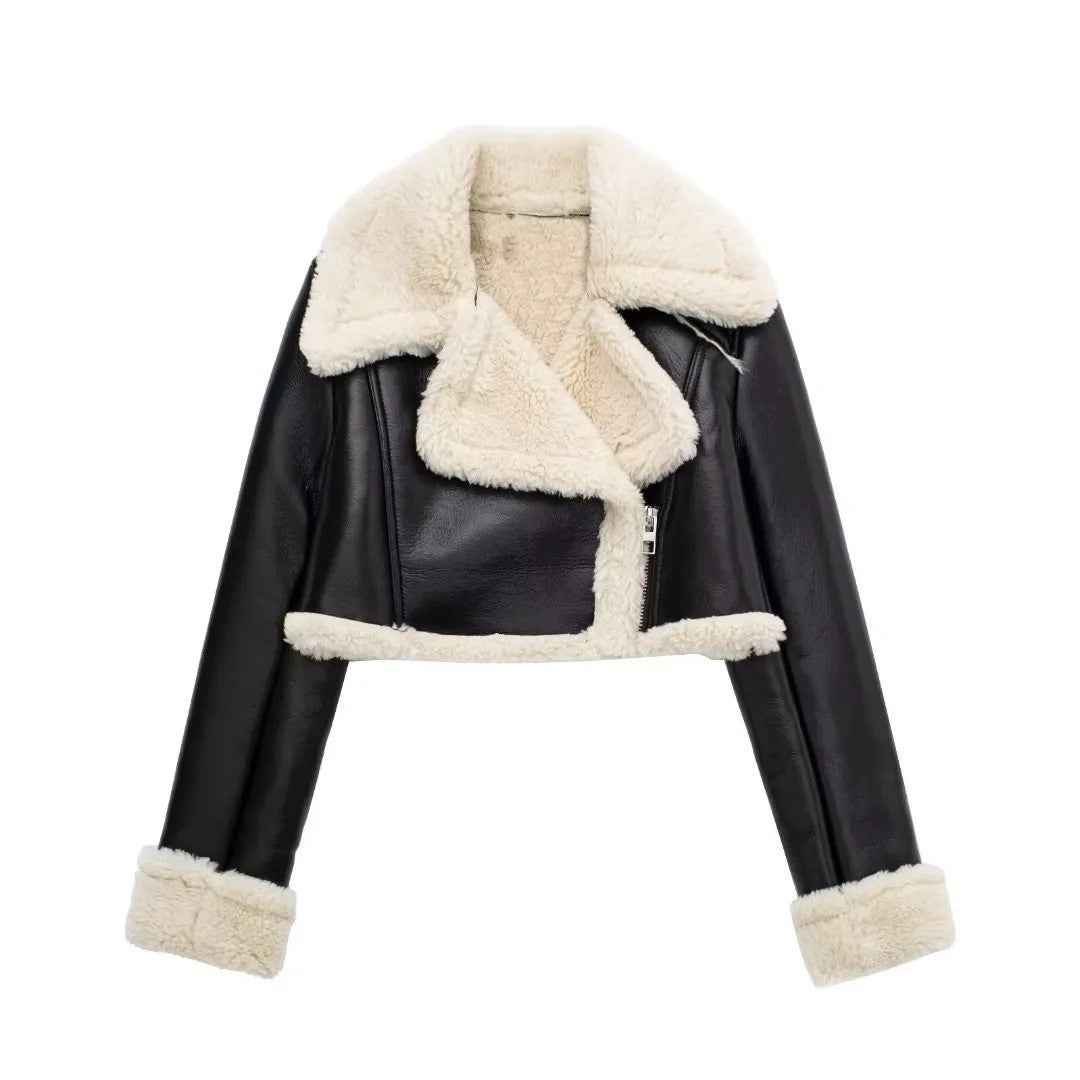 Claudia | Women’s Short Leather-Look Jacket with Teddy Lining