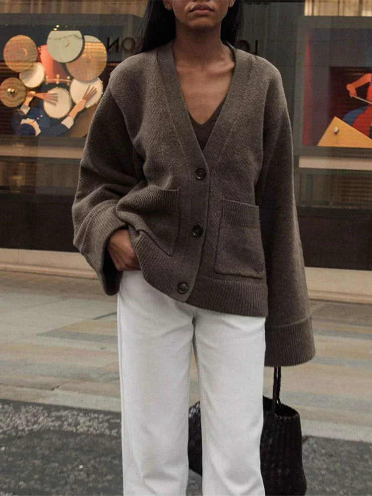 Esther | Women’s Oversized Wool-Blend V-Neck Cardigan with Button Closure