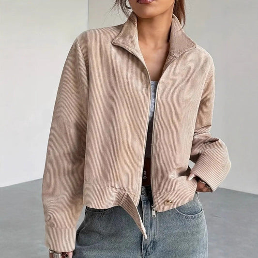 Emily | Women’s Cropped Corduroy Jacket with Wide Collar and Zip Closure