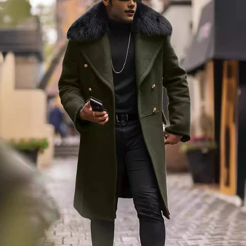 Eugene | Men’s Wool Blend Oversized Overcoat with Plush Fur Collar