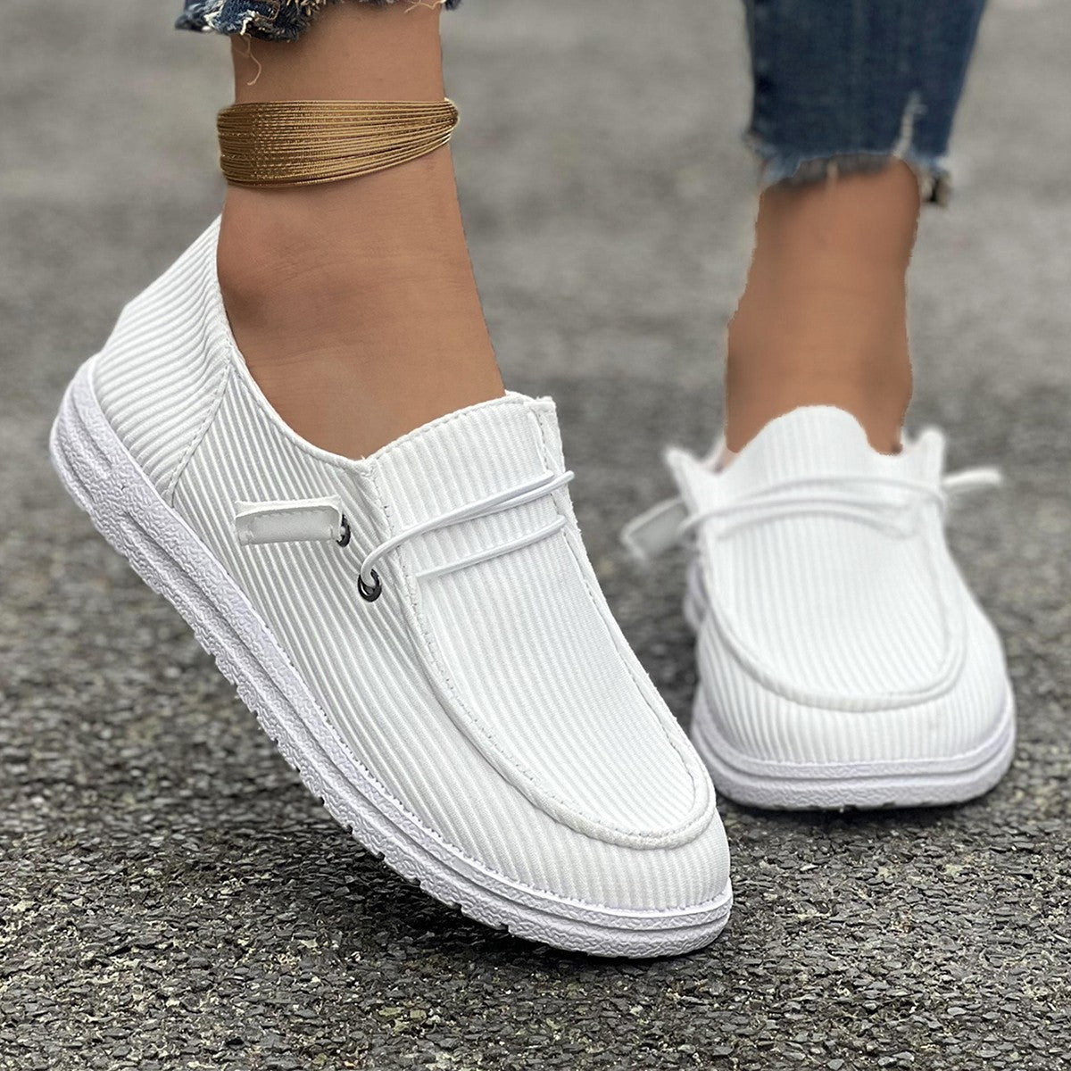 Calysse | Women’s Ribbed Slip-On Loafers with Cushioned Insole – Soft Casual Shoes for Everyday Comfort