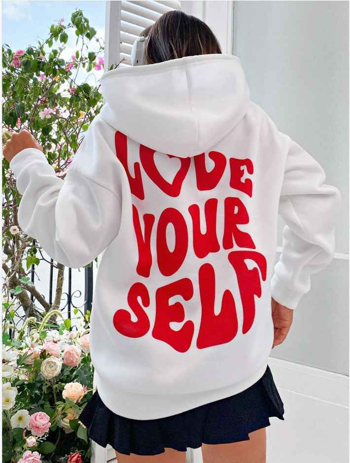 Claire | Women’s Loose Fit Hoodie with Drawstring Hood & “Love Yourself” Back Print