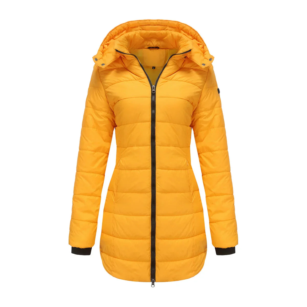 Danica | Women's Padded Puffer Jacket – Mid-Length with Detachable Hood & Ribbed Cuffs