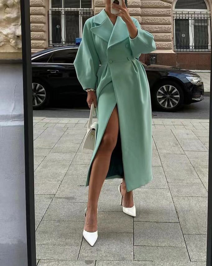 Alice | Women’s Elegant Double-Breasted Lapel Long Coat