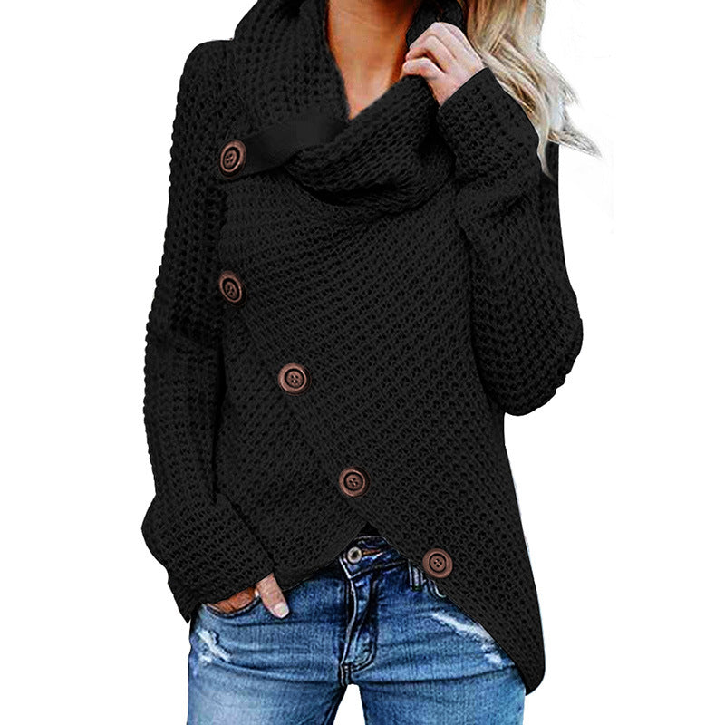Imogen | Women's Chunky Knit Asymmetrical Wrap Sweatshirt with Turtleneck