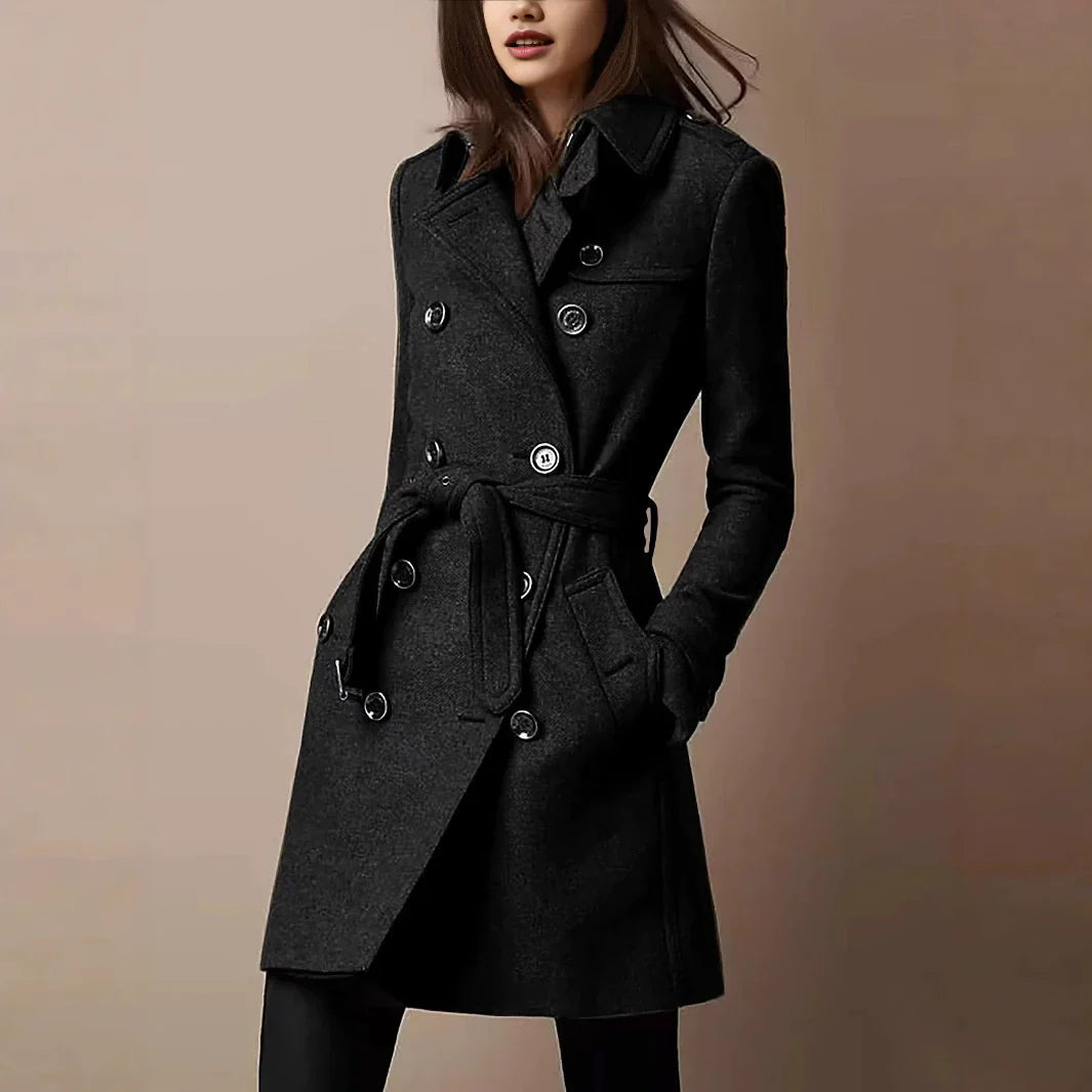 Dorcas | Women’s Slim Fit Mid-Length Coat with Lapel Collar and Belt