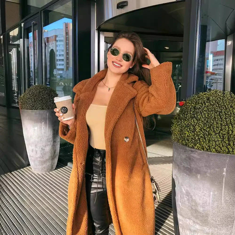 Deanna | Women's Long Plush Coat – Oversized Open Front in Soft Material