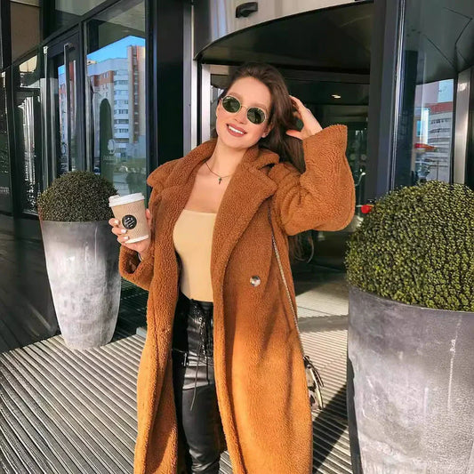 Deanna | Women's Long Plush Coat – Oversized Open Front in Soft Material