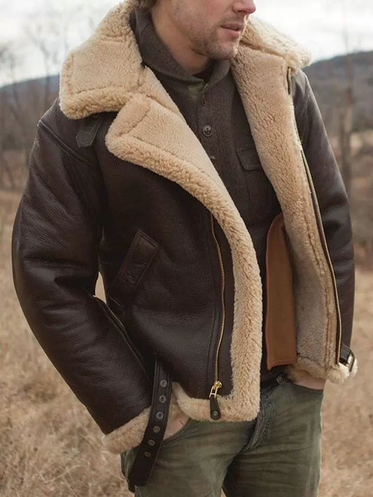 Éric | Men's Aviator Jacket – Leather Look with Shearling Collar & Adjustable Buckles