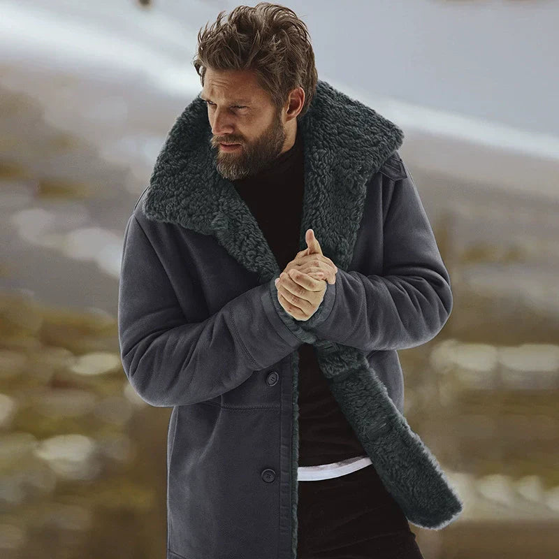 Gaspard | Men's Mid-Length Coat – Relaxed Fit with Shearling Collar & Fleece Lining