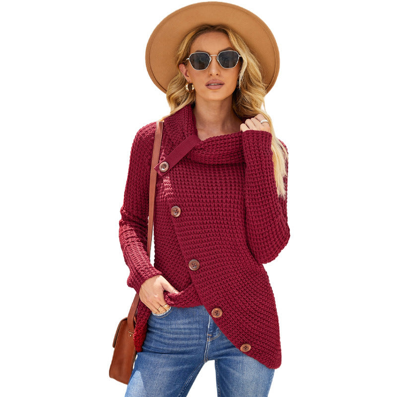 Imogen | Women's Chunky Knit Asymmetrical Wrap Sweatshirt with Turtleneck