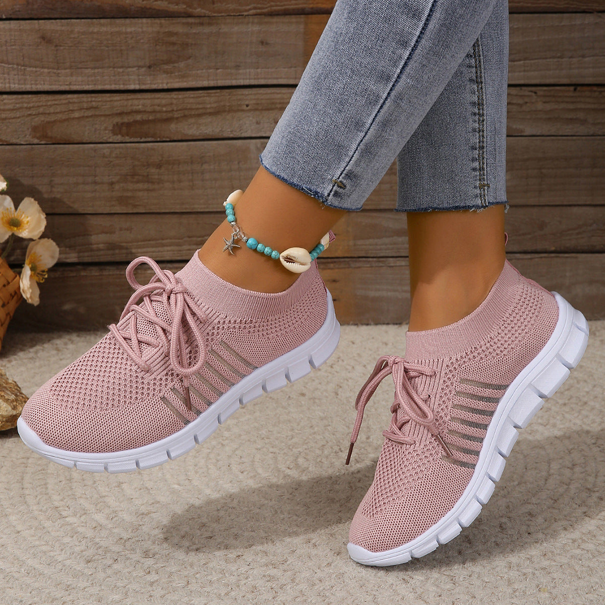 Elberine | Women’s Lightweight Flyknit Trainers – Sock-Like Fit – Breathable Mesh Athletic Sneakers for Everyday Comfort