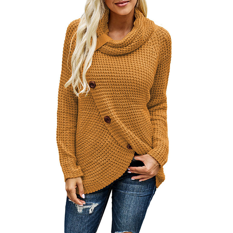 Imogen | Women's Chunky Knit Asymmetrical Wrap Sweatshirt with Turtleneck