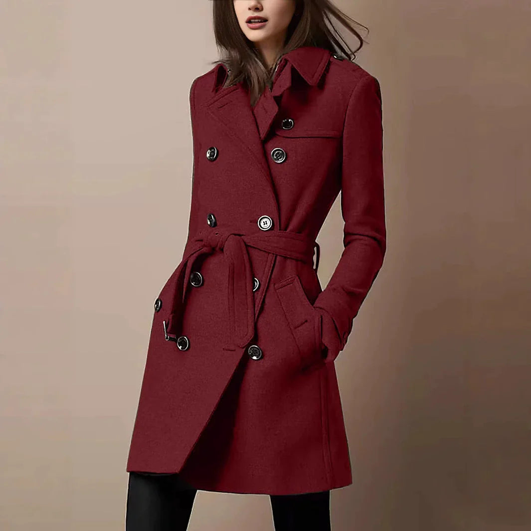 Dorcas | Women’s Slim Fit Mid-Length Coat with Lapel Collar and Belt