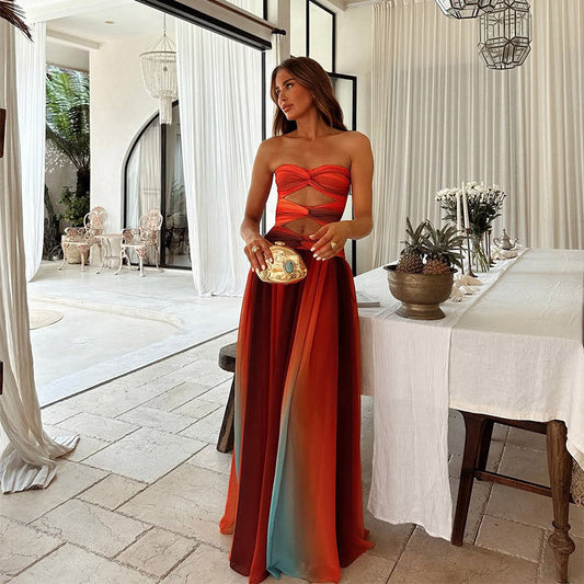 Lavinia | Women’s Strapless Cut-Out Front A-Line Multicoloured Formal Maxi Dress for Special Occasions
