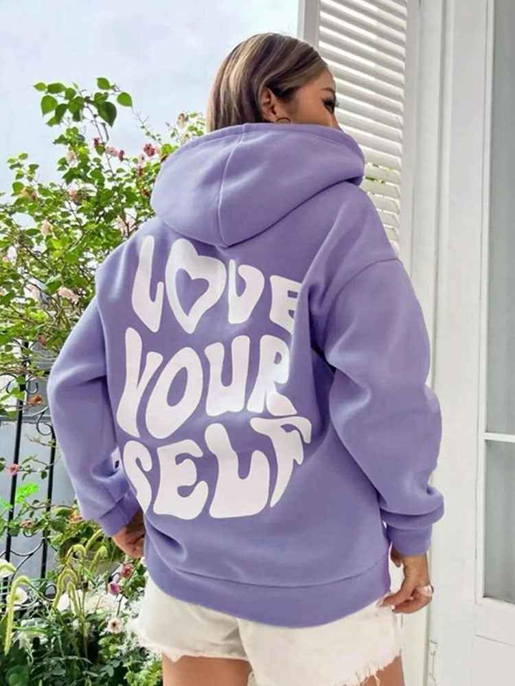 Claire | Women’s Loose Fit Hoodie with Drawstring Hood & “Love Yourself” Back Print
