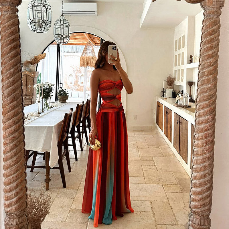 Lavinia | Women’s Strapless Cut-Out Front A-Line Multicoloured Formal Maxi Dress for Special Occasions