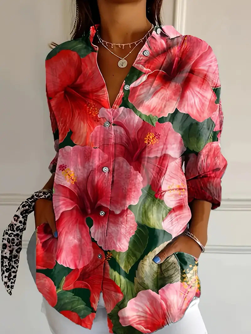Daisy | Women's Tropical Floral Buttoned Loose Fit Summer Blouse