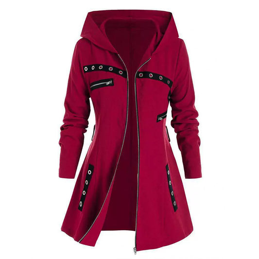 Doreen | Women’s Slim Fit Hooded Coat with Asymmetrical Hem and Buckled Waist