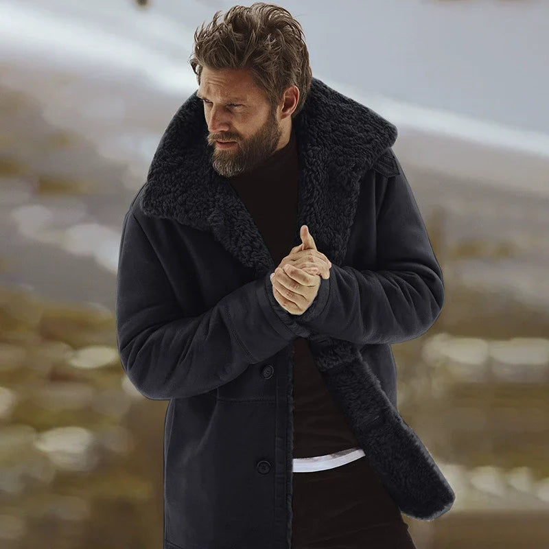 Gaspard | Men's Mid-Length Coat – Relaxed Fit with Shearling Collar & Fleece Lining