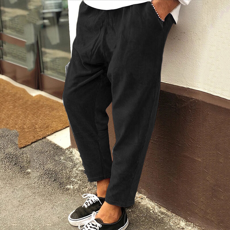 Denholm | Men’s Loose Fit Corduroy Trousers Casual Ankle Length Relaxed Style