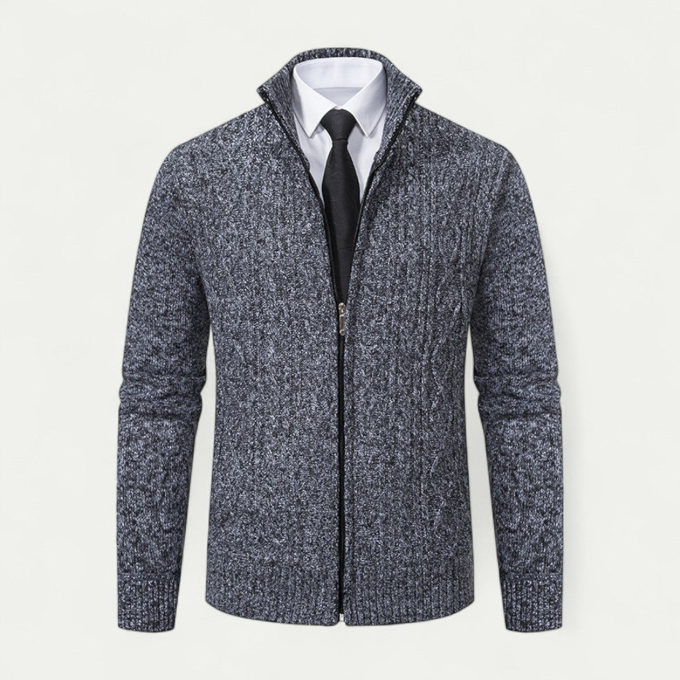 Edward | Men's Cable-Knit Zip-Up Cardigan with High Collar and Ribbed Hem