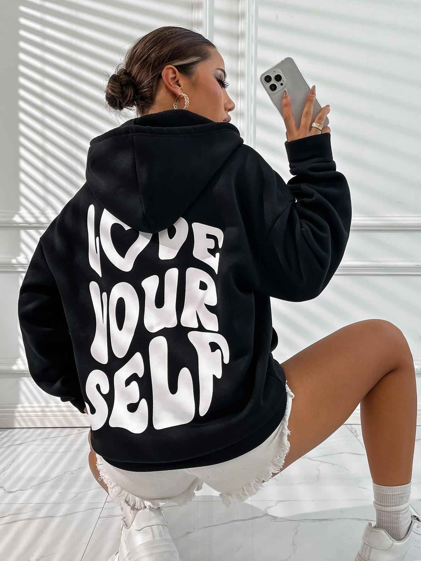Claire | Women’s Loose Fit Hoodie with Drawstring Hood & “Love Yourself” Back Print