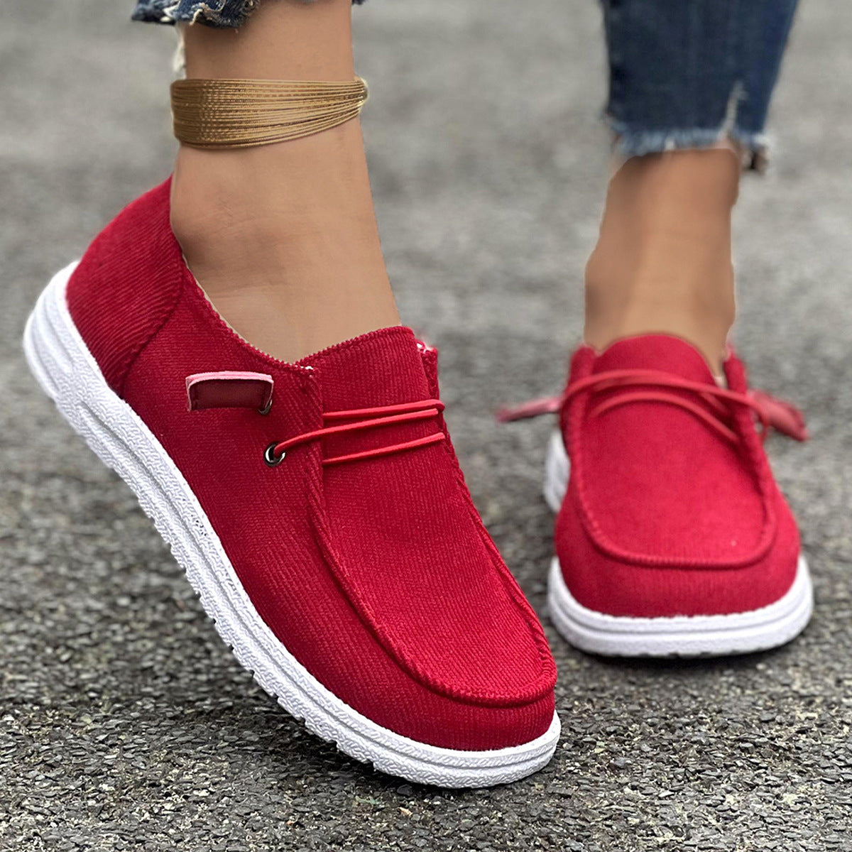 Calysse | Women’s Ribbed Slip-On Loafers with Cushioned Insole – Soft Casual Shoes for Everyday Comfort