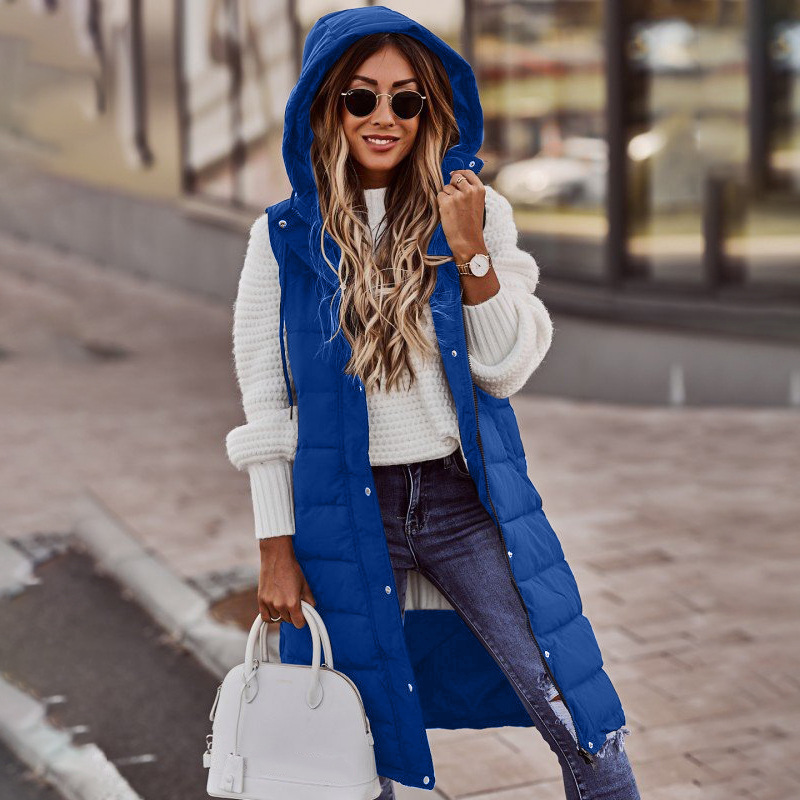 Tilda | Women’s Long Quilted Hooded Winter Vest – Warm Padded Sleeveless Gilet