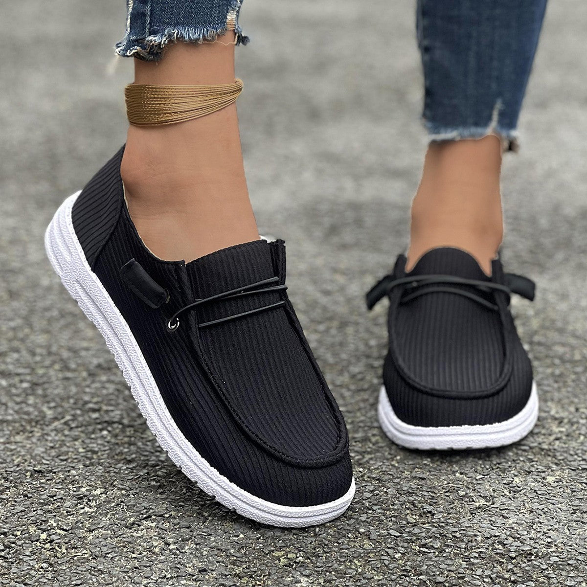 Calysse | Women’s Ribbed Slip-On Loafers with Cushioned Insole – Soft Casual Shoes for Everyday Comfort