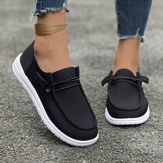 Calysse | Women’s Ribbed Slip-On Loafers with Cushioned Insole – Soft Casual Shoes for Everyday Comfort