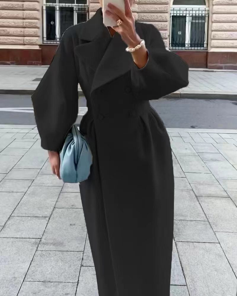Alice | Women’s Elegant Double-Breasted Lapel Long Coat