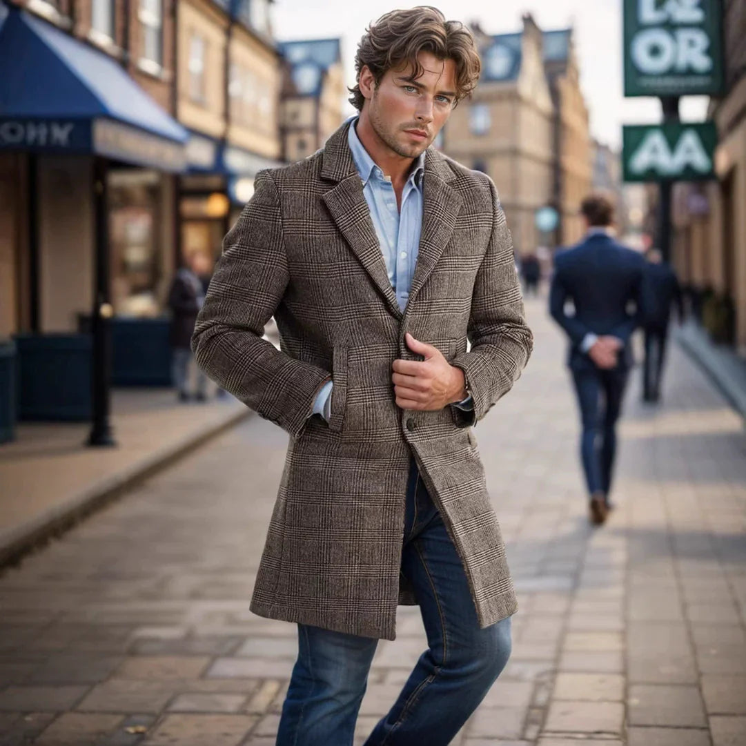 Lazare | Men's Checked Wool-Blend Overcoat – Regular Fit with Quilted Lining