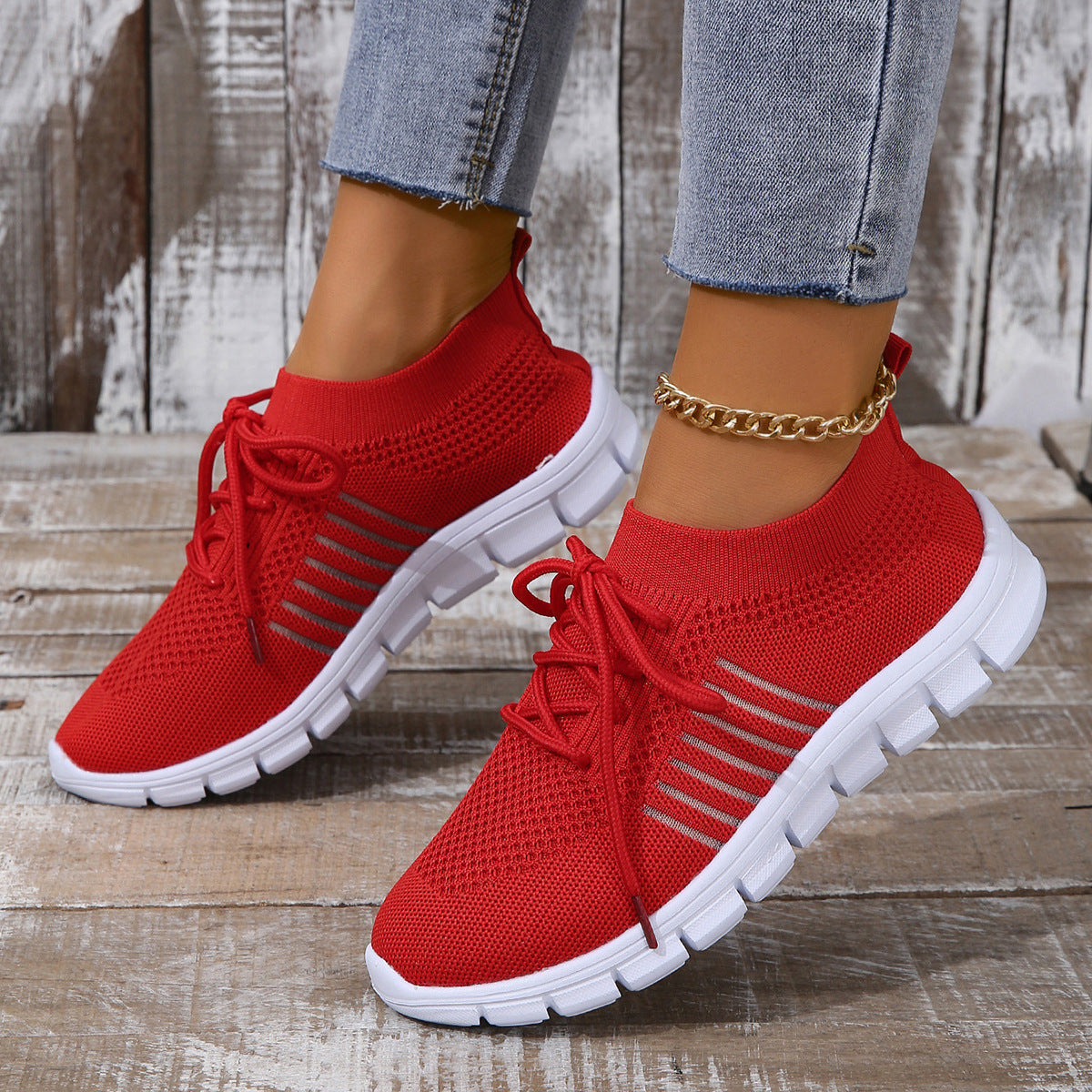 Elberine | Women’s Lightweight Flyknit Trainers – Sock-Like Fit – Breathable Mesh Athletic Sneakers for Everyday Comfort