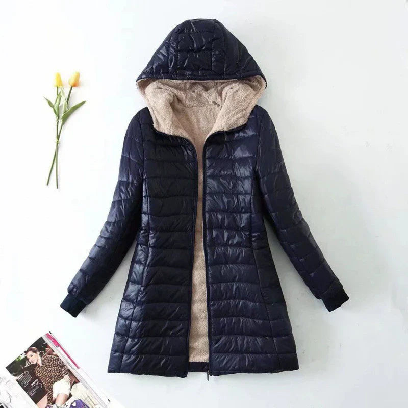 Eleanor | Women’s Mid-Length Puffer Jacket with Hood and Plush Lining