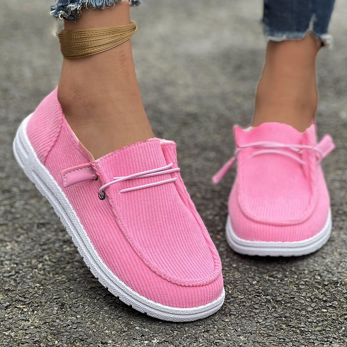 Calysse | Women’s Ribbed Slip-On Loafers with Cushioned Insole – Soft Casual Shoes for Everyday Comfort