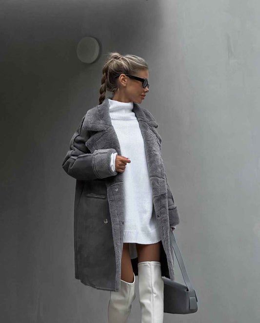 Clara | Women’s Fleece Lined Long Winter Coat with Lapel Collar