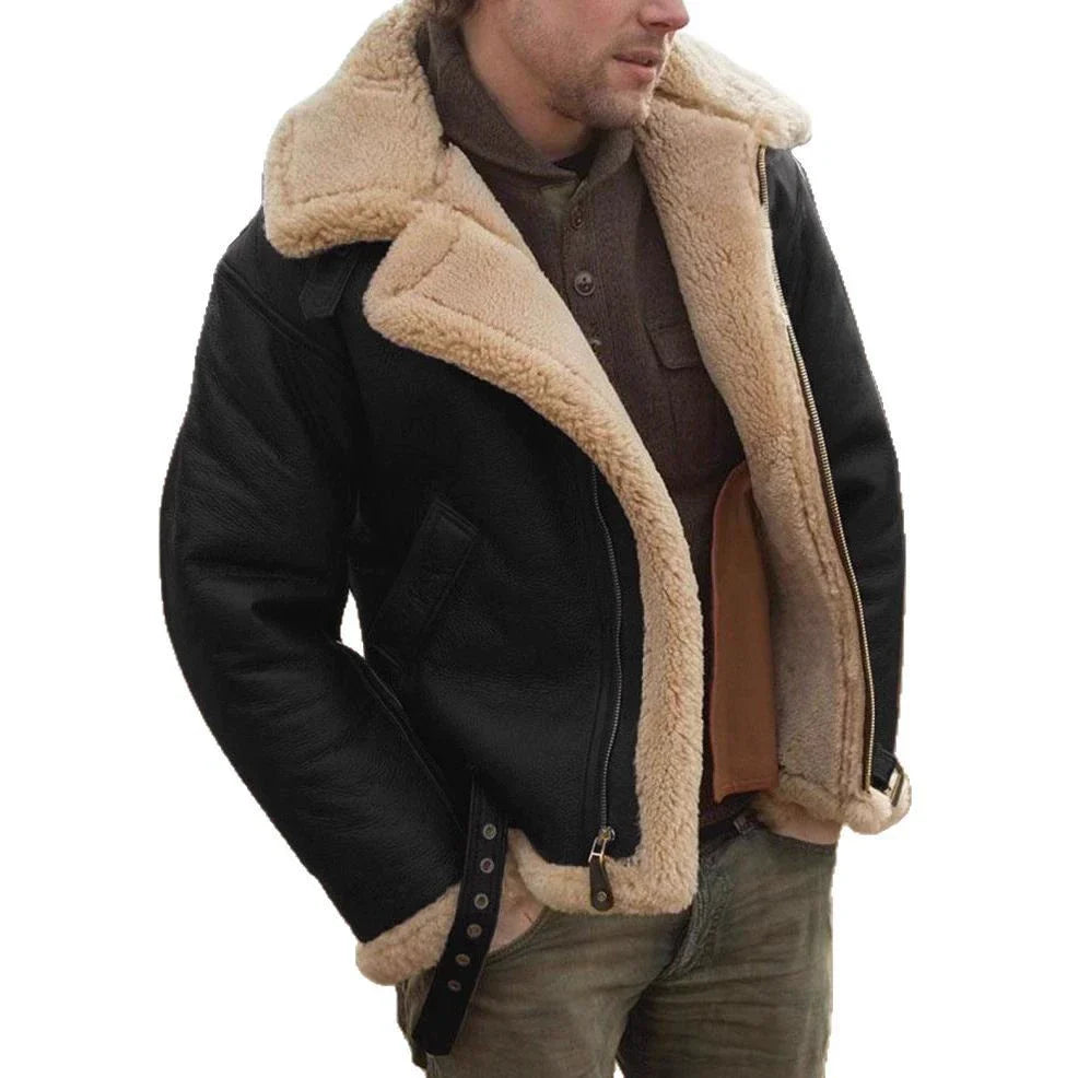 Éric | Men's Aviator Jacket – Leather Look with Shearling Collar & Adjustable Buckles