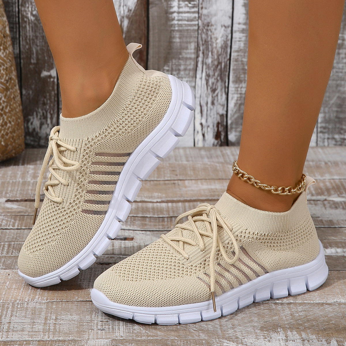 Elberine | Women’s Lightweight Flyknit Trainers – Sock-Like Fit – Breathable Mesh Athletic Sneakers for Everyday Comfort