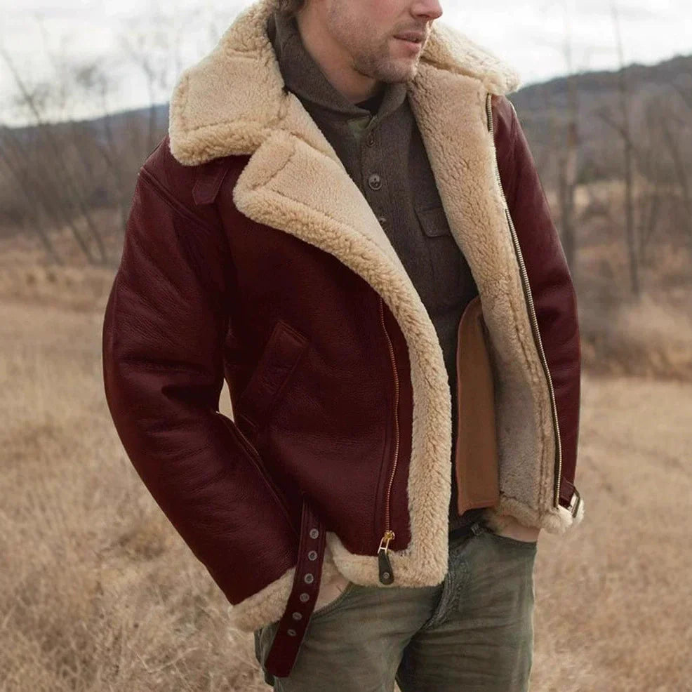 Éric | Men's Aviator Jacket – Leather Look with Shearling Collar & Adjustable Buckles