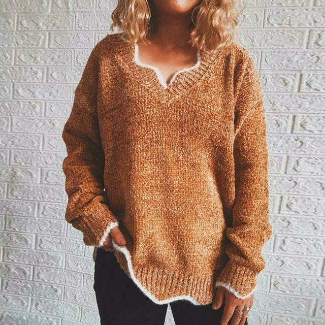 Annette | Women's Solid Colour V Neck Loose Fit Knitted Sweater