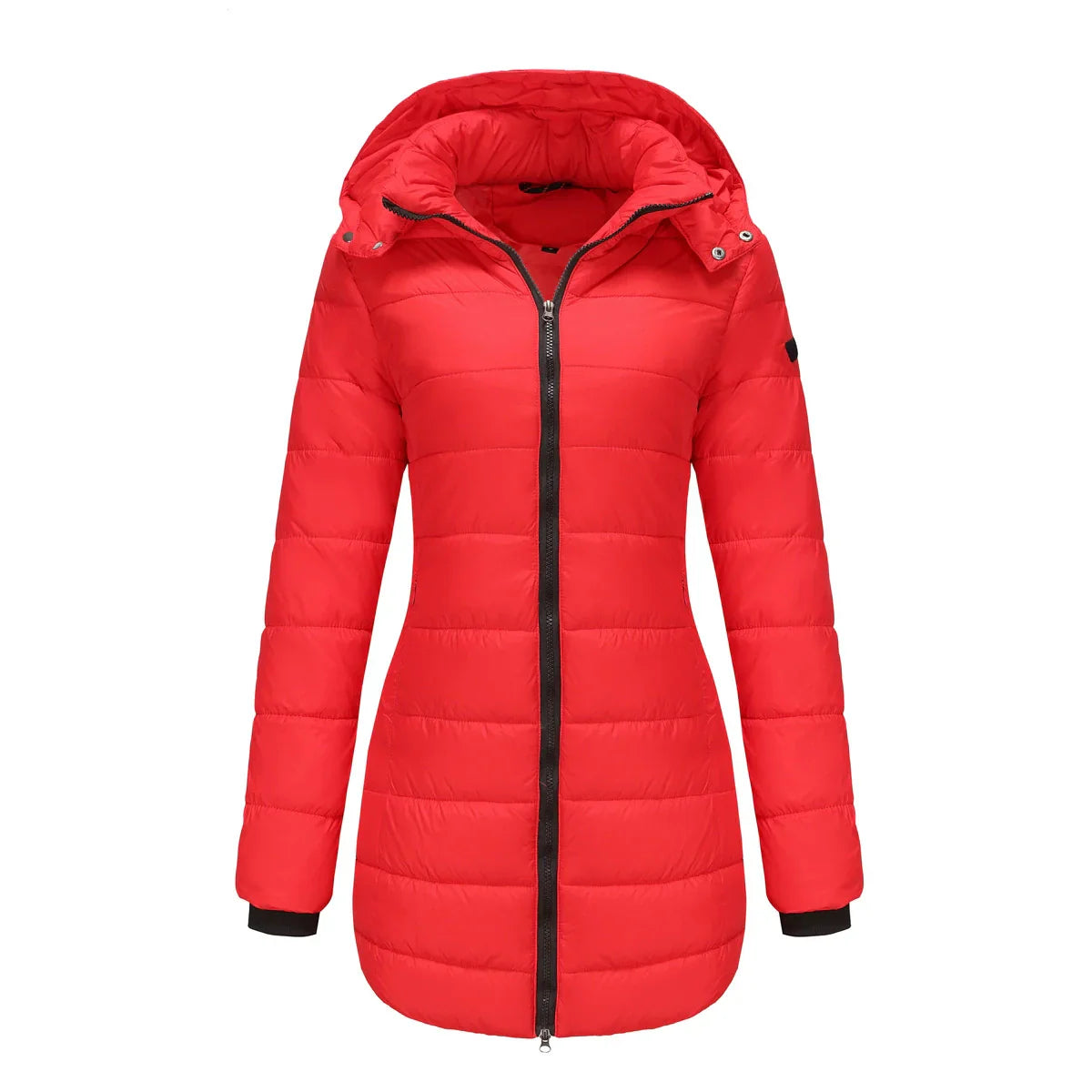 Danica | Women's Padded Puffer Jacket – Mid-Length with Detachable Hood & Ribbed Cuffs
