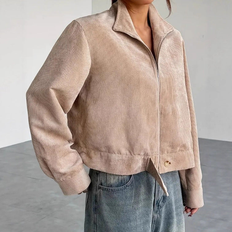 Emily | Women’s Cropped Corduroy Jacket with Wide Collar and Zip Closure