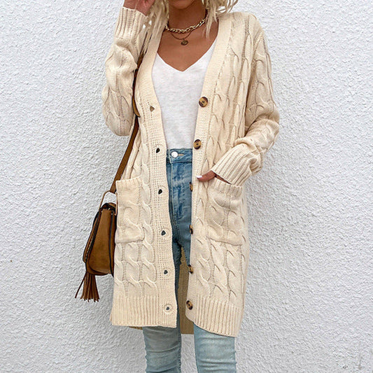Arabella | Women's Solid Colour Long Buttoned Knit Cardigan with Pockets