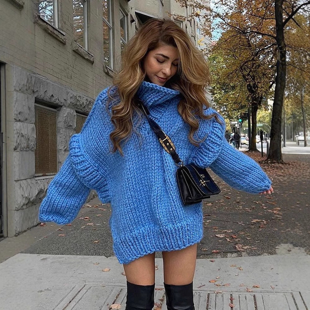 Cressida | Oversized Chunky Knit Turtleneck Sweater – Women's Solid Colour Ribbed Sleeves