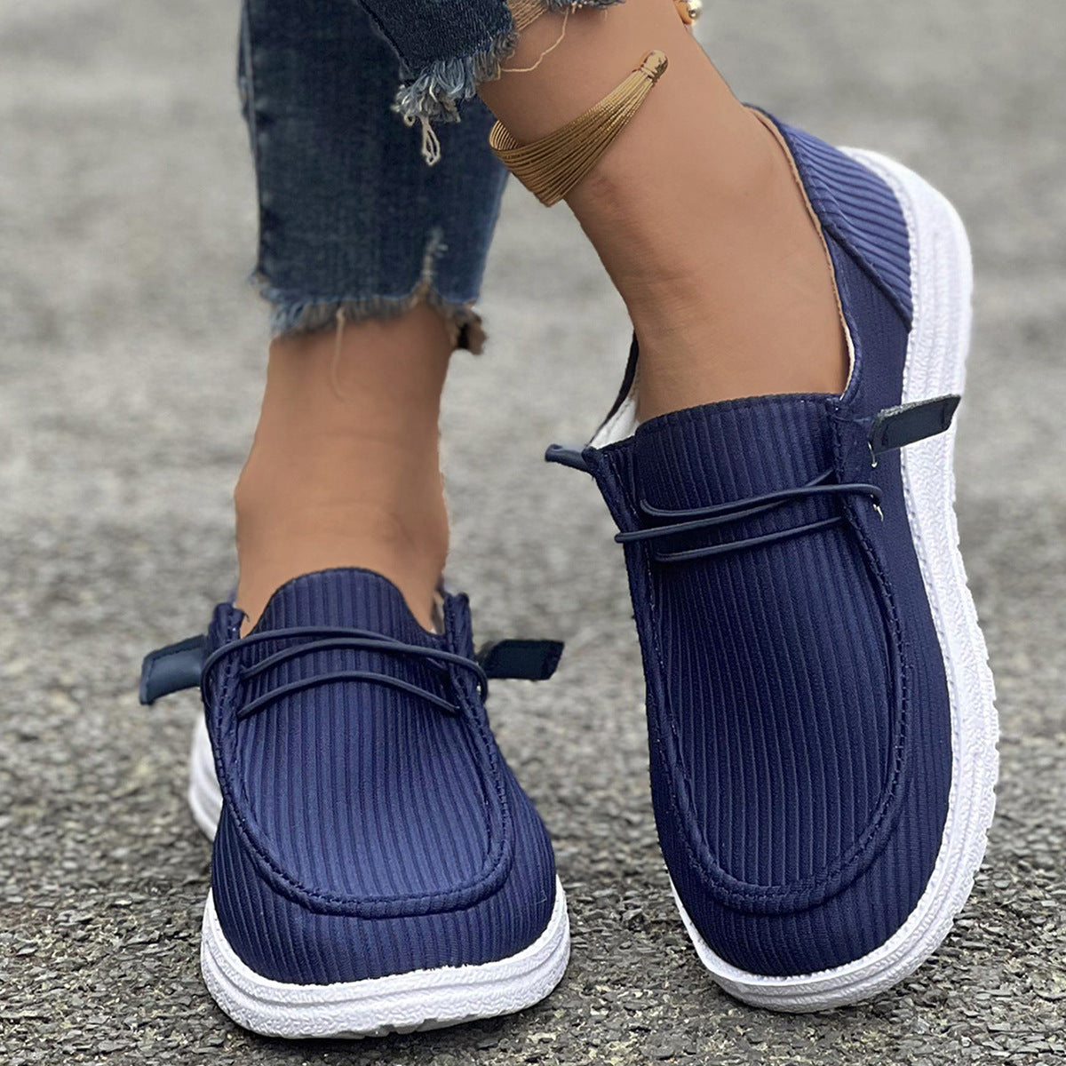 Calysse | Women’s Ribbed Slip-On Loafers with Cushioned Insole – Soft Casual Shoes for Everyday Comfort