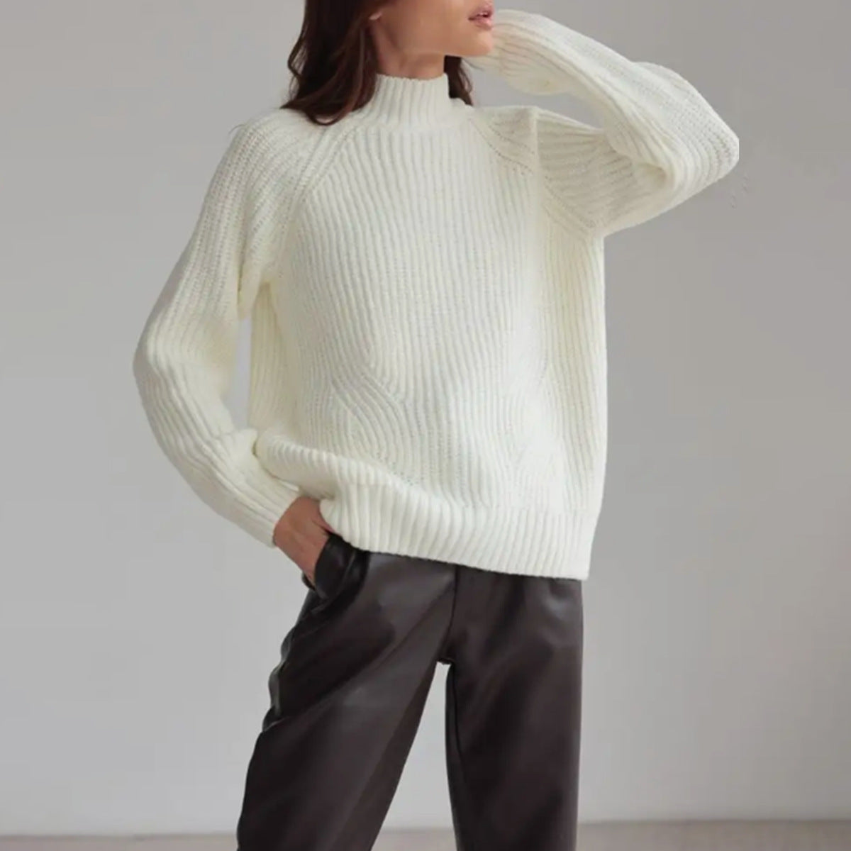 Elena | Women’s Loose-Fit Knitted Turtleneck Sweater with Raglan Sleeves
