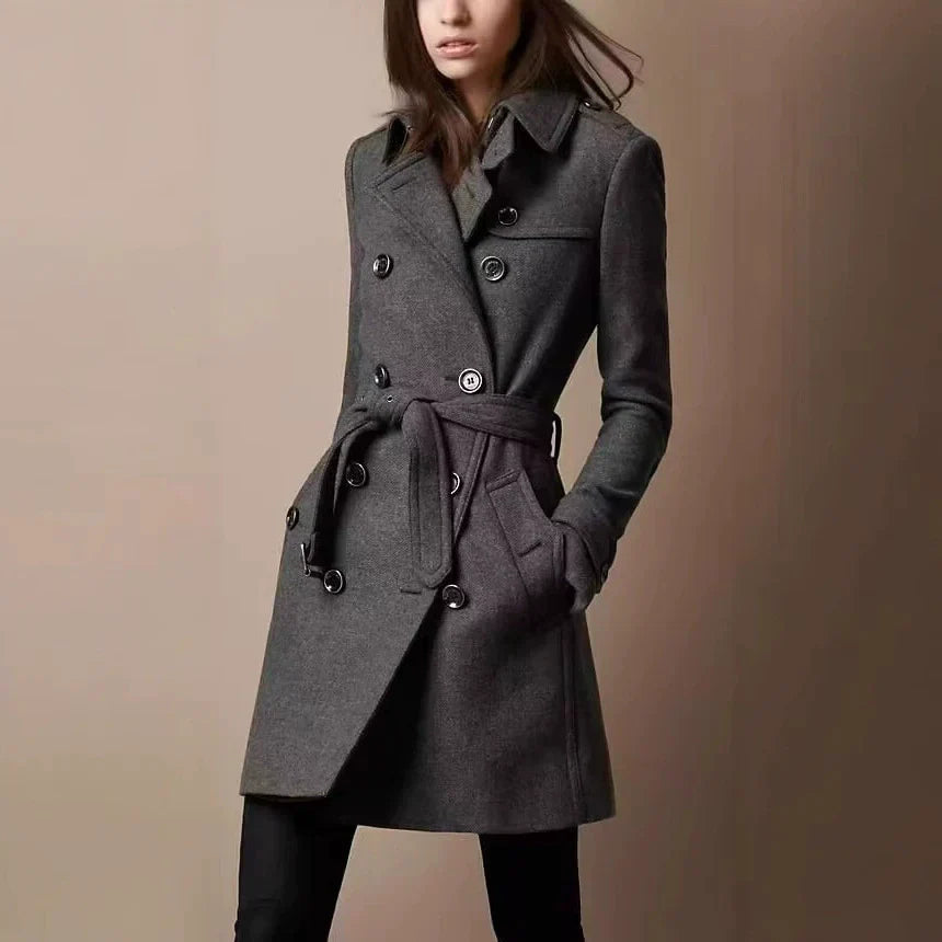 Dorcas | Women’s Slim Fit Mid-Length Coat with Lapel Collar and Belt